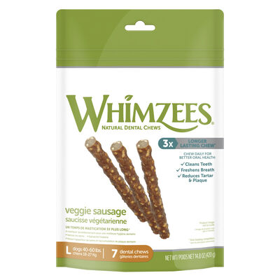 Whimzees Dog Veggie Sausage Natural Dental Chews, Large